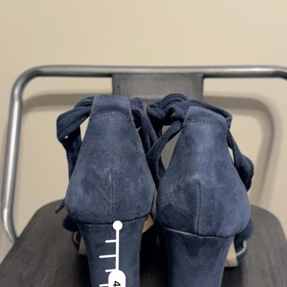 Karl Lagerfeld Paris Navy Blue Suede Ankle Strap Block Heels - Picture 9 of 13